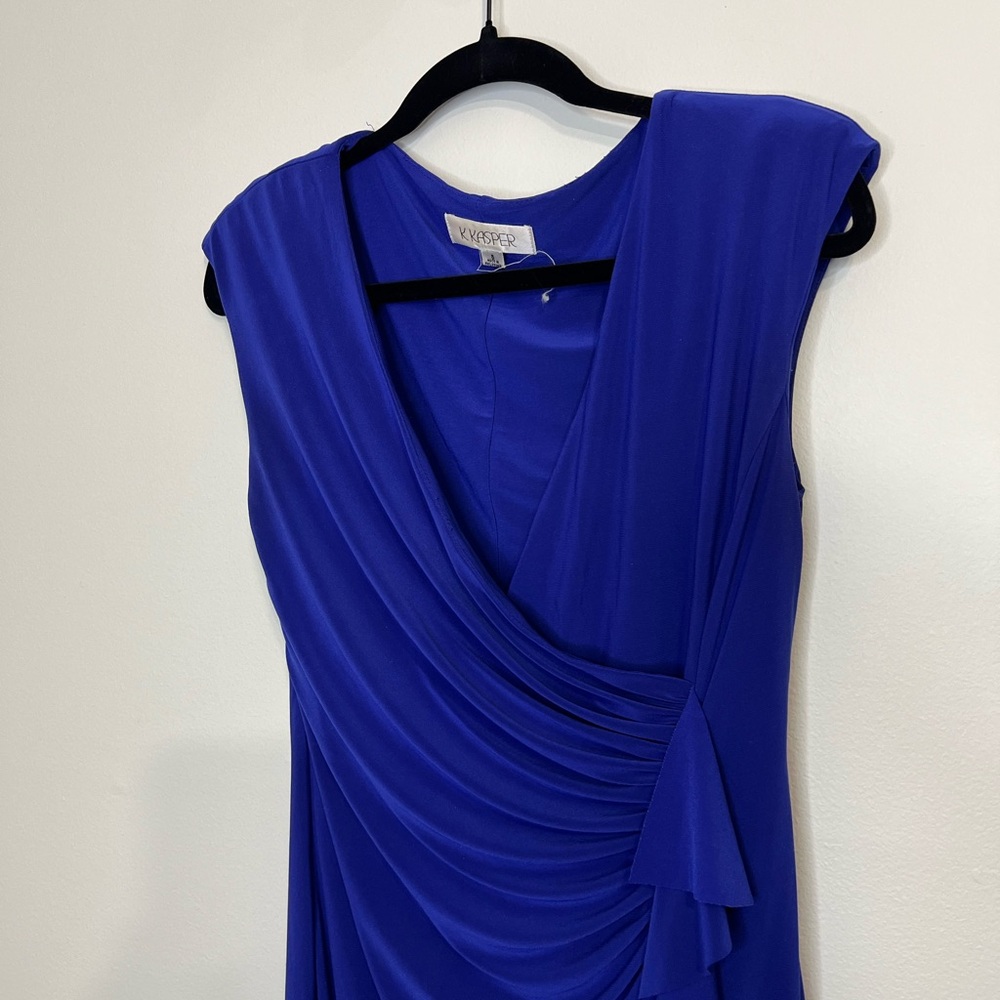 K Kasper dress size 6 purple‎ sleeveless faux wrap knee length stretch office - Picture 3 of 6